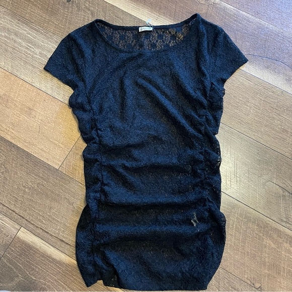 Intimately Free People Flirty Black Lace Sheer Mini Goth Ruched Dress UUU - Picture 1 of 3